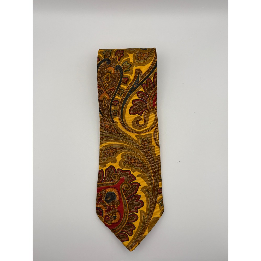 Tommy Hilfiger Mens Silk Tie Yellow Red Paisley Printed In Italy Made In USA